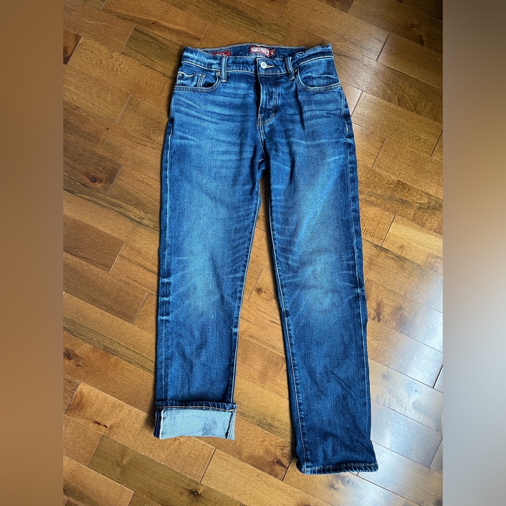 Lucky Brand 90s Loose Boho High Rise Straight Leg Button Fly Jeans Rolled Hem 26